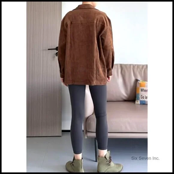 Corduroy Shacket Button Down Casual Jacket Long Sleeve Side Pockets Loose Fit - Picture 4 of 6